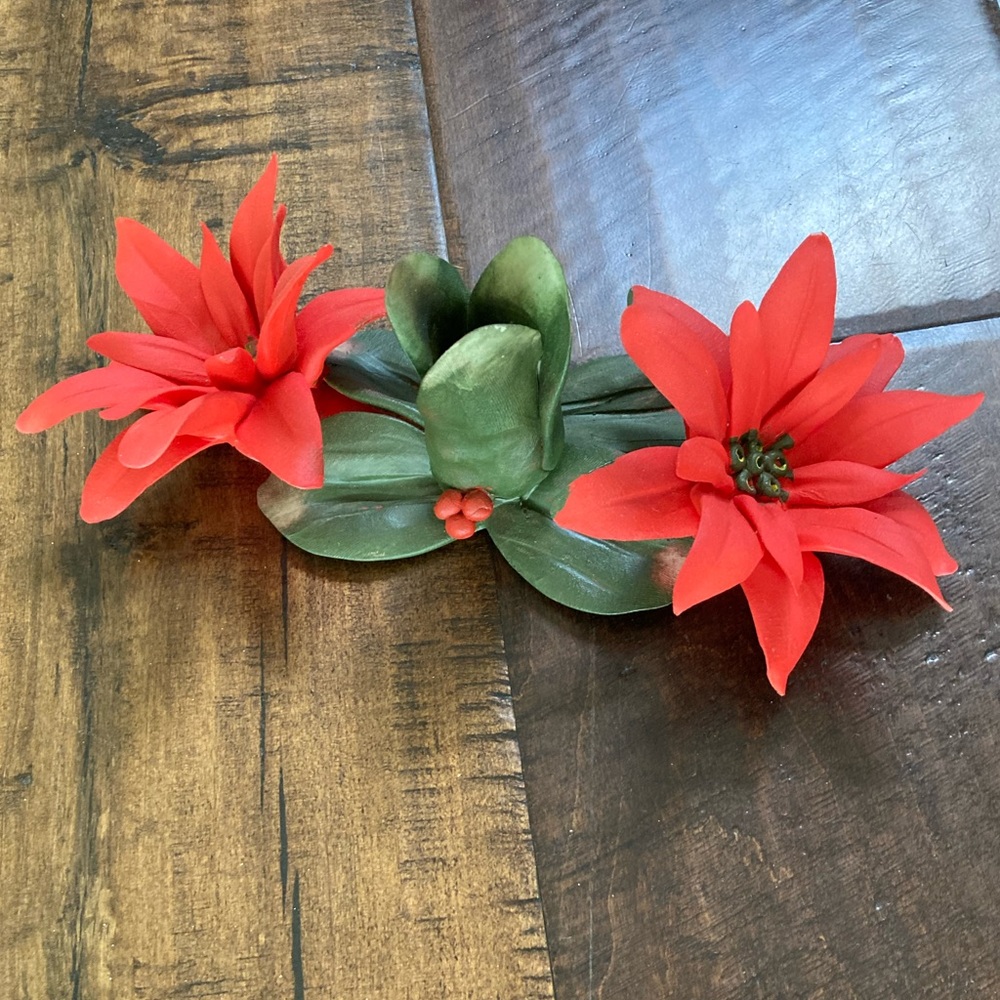 Capodimonte Christmas Double Poinsettia Candle Holder, vintage 🎄